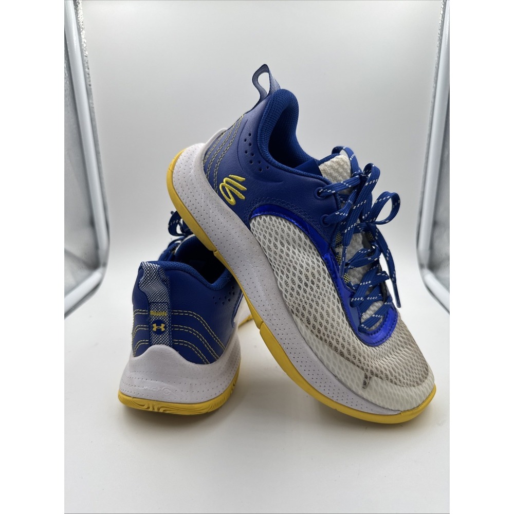Under Armour Curry Youth Shoes Blue White Yellow Athletic Sneakers Size 4.5Y